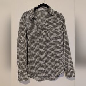 Express Black and White Patterned Button Down Shirt Portofino Collection